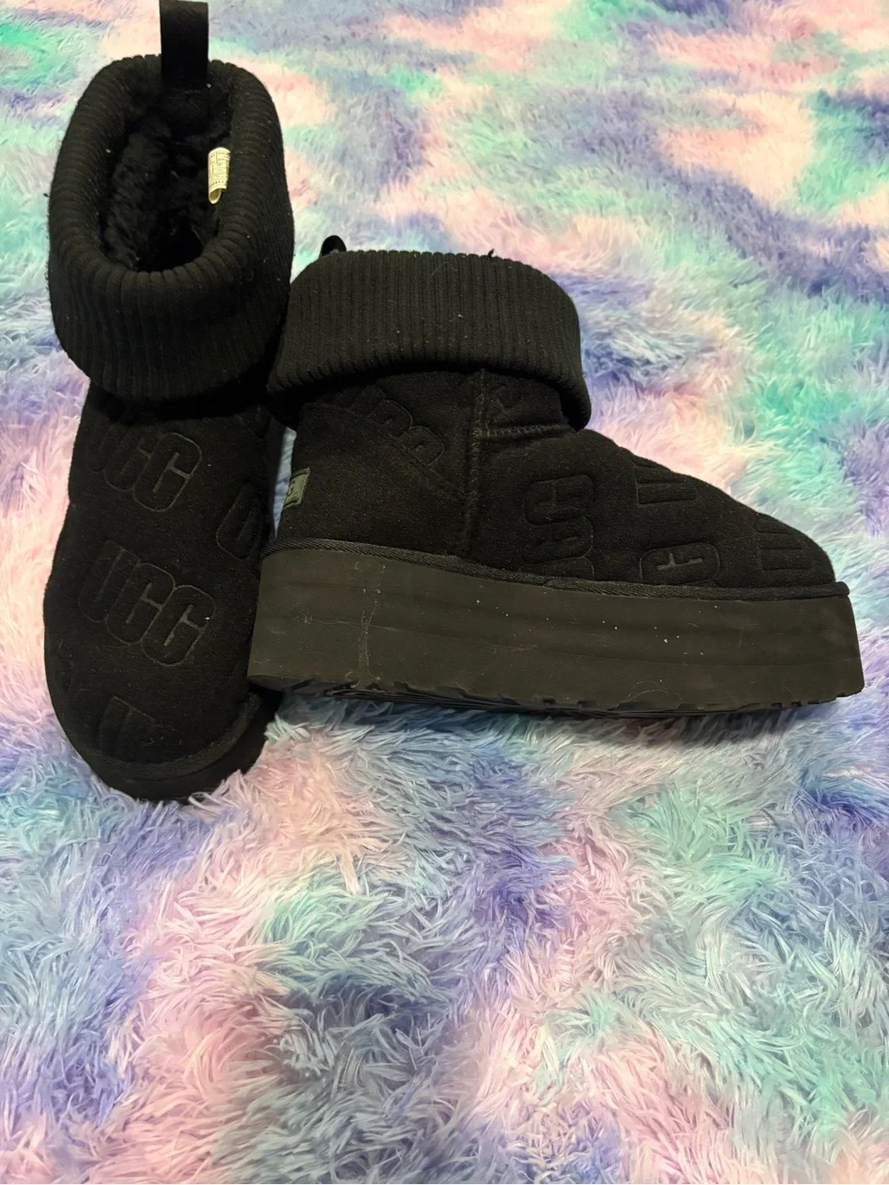 UGG Black Quilted Logo Ankle Booties